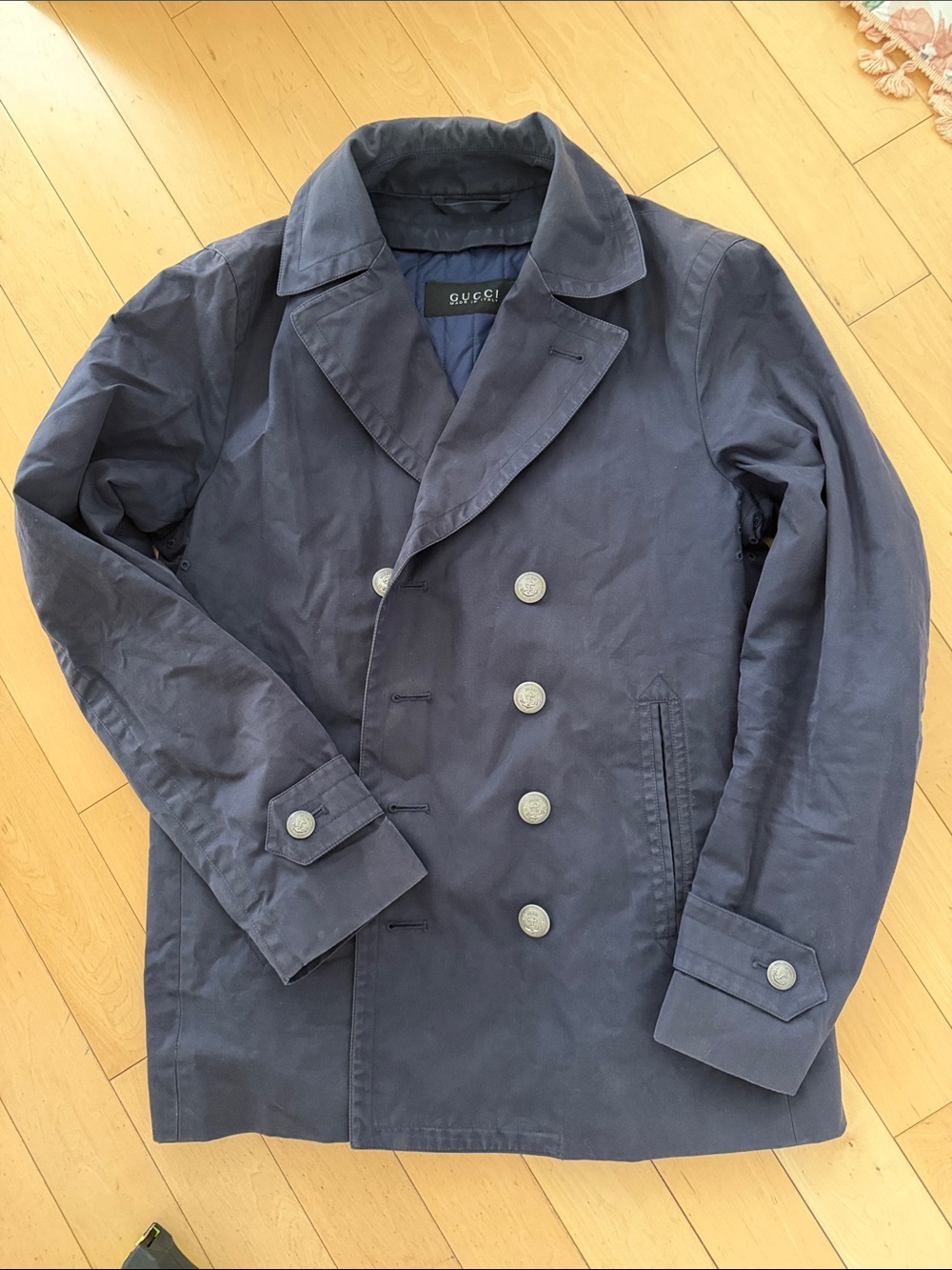 Gucci Navy Double-Breasted Pea Coat